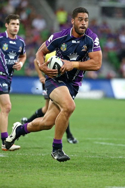 Digital Image by Brett Crockford Â© nrlphotos.com :	Jesse Bromwich NRL, Rugby League, Round 2, Melbourne Storm v  Penrith Panthers @ AAMI Park, Melbourne, VIC, Saturday March 15th, 2014. 