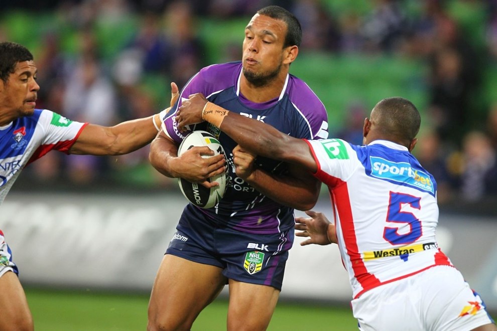 Digital Image by Ian Knight Â© nrlphotos.com:Will Chambers (Melbourne Storm) NRL, Rugby League, Round 3, Melbourne Storm v Newcastle Knights @ AAMI Park, Melbourne, VIC, Monday March 24th, 2014. 