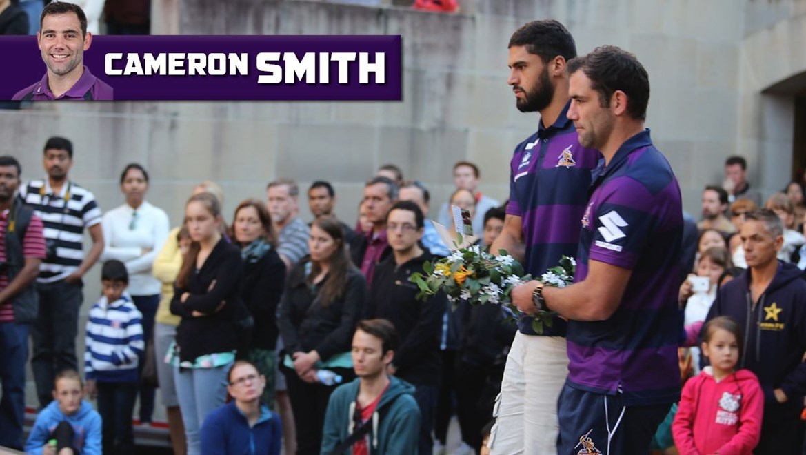 Jesse Bromwich and Cameron Smith at The Australian War Memorial on ANZAC Parade in Canberra.