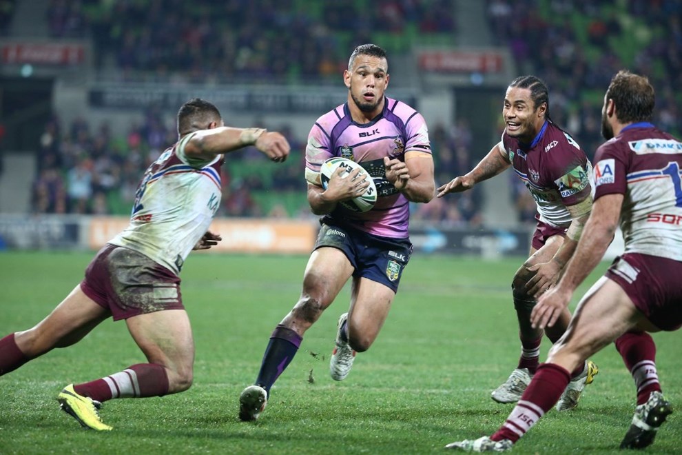 Digital Image by Brett Crockford Â© nrlphotos.com :	    Will Chambers   NRL, Rugby League, Round 9, Melbourne Storm v  Manly-Warringah Sea Eagles @ AAMI Park, Melbourne, VIC, Saturday May 10th, 2014. 