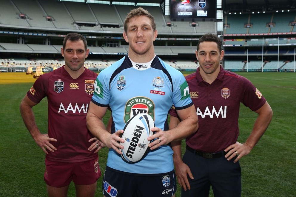 Digital Image by Brett Crockford Â© nrlphotos.com :    Cameron Smith, Hoffman and Billy Slater  NRL, Rugby League, Melbourne to host State of Origin and Four Nations, ANZAC Day, Melbourne Storm v New Zealand Warriors @ MCG, Melbourne, VIC, Monday June 2nd, 2014.
