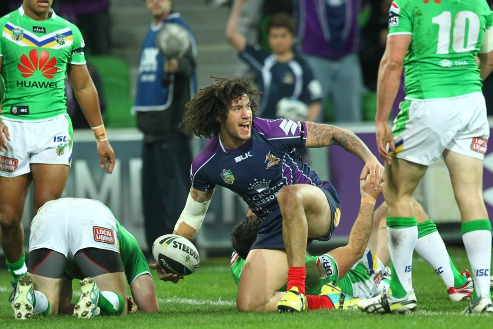 Digital Image by Ian Knight © nrlphotos.com: Kevin Proctor (Melbourne Storm) NRL, Rugby League, Round 19, Melbourne Storm v Canberra Raiders @ AAMI Park, Melbourne, VIC, Saturday July 19th, 2014. 