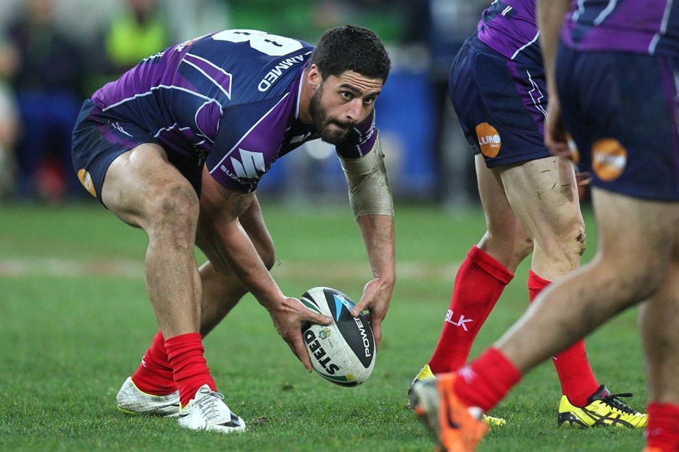 Digital Image by Ian Knight Â© nrlphotos.com: Jesse Bromwich (Melbourne Storm) NRL, Rugby League, Round 19, Melbourne Storm v Canberra Raiders @ AAMI Park, Melbourne, VIC, Saturday July 19th, 2014. 