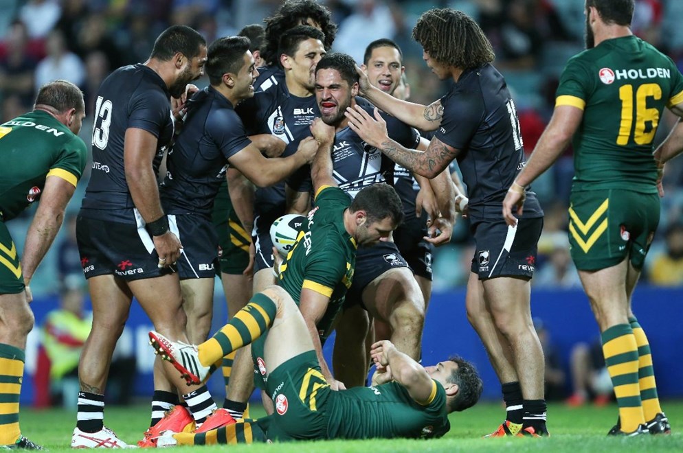 Digital Image by Robb Cox Â©nrlphotos.com: Jesse Bromwich scores :Representative Rugby League; Australia V New Zealand ANZAC Test at Allianz Stadium, Friday the 2nd of May 2014.
