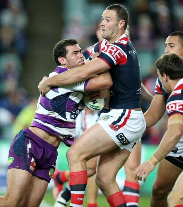 Dale Funicane attacks  :Digital Image Grant Trouville Â© NRLphotos  : NRL Rugby League Round 12 - Sydney Roosters v Melbourne Storm at SFS Allianz Stadium,Monday June 1st  2015.