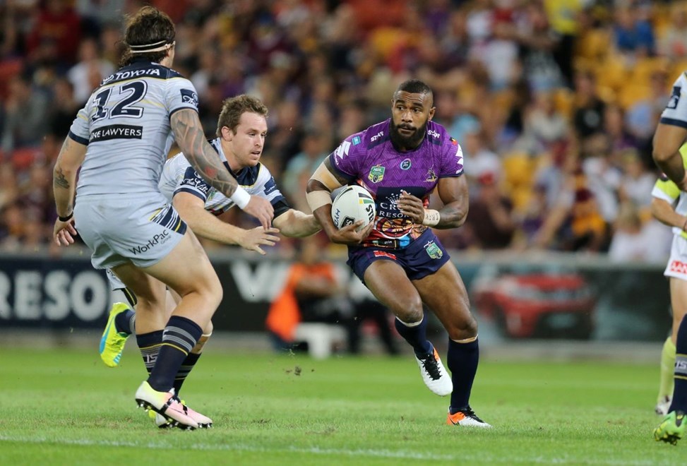 Competition - NRL Premiership, Brisbane Double Header.Teams - Melbourne Storm v North Queensland Cowboys.Round - Round 10. Indigenous Round.Date - Saturday 14th of May 2016.Venue - Suncorp Stadium Brisbane.Photographer â Grant Trouville Â© NRL Photos.Description - #NRLIndigenous .