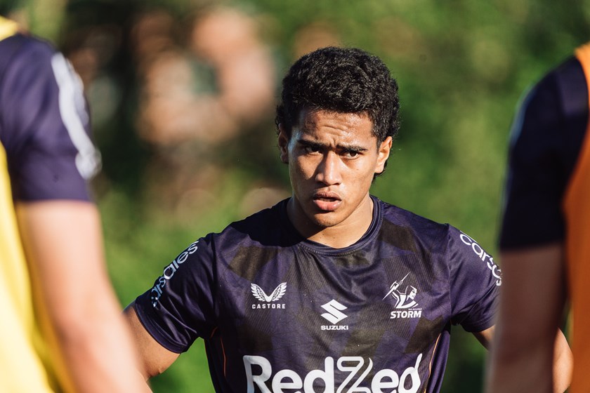 Sua Fa'alogo watches on during a Melbourne Storm pre-season session.