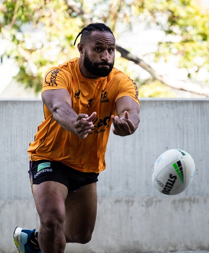 Justin Olam passes during a session at AAMI Park.